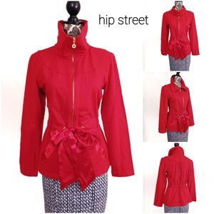VINTAGE COTTON Zip Front Satin Bow Drawstring LS Jersey Jacket S